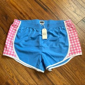 Gingham MudPie Harper Track Shorts Pink & Blue Women